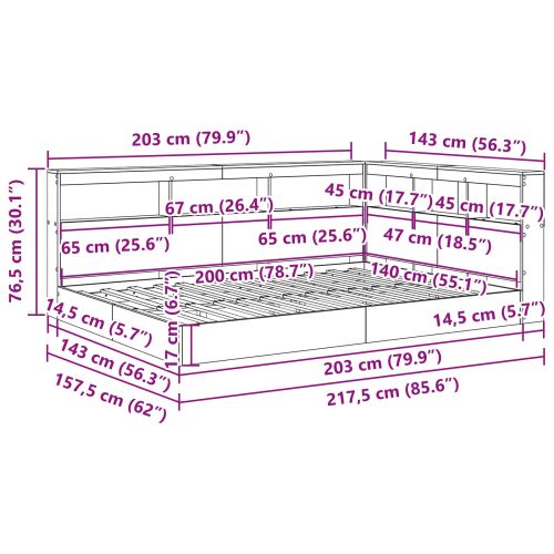 Легло с библиотека с таблото Бяло 140 x 200 cm Инженерно дърво