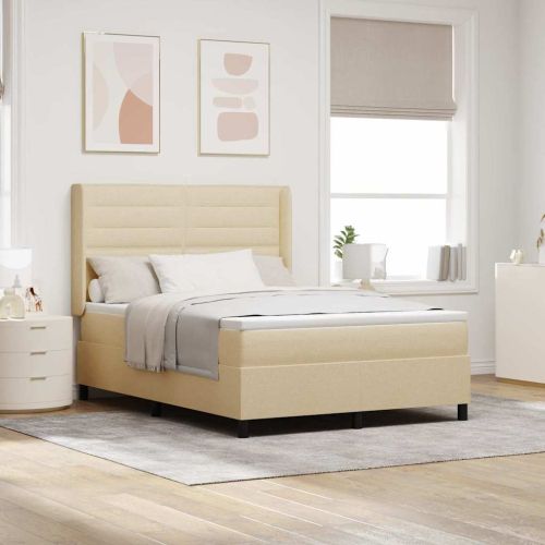 LED кутия за пружини с легло с матрак Крем 140 x 200 cm текстил