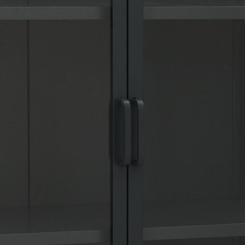 Висок шкаф, черен, 80x35x135 см, стомана и закалено стъкло