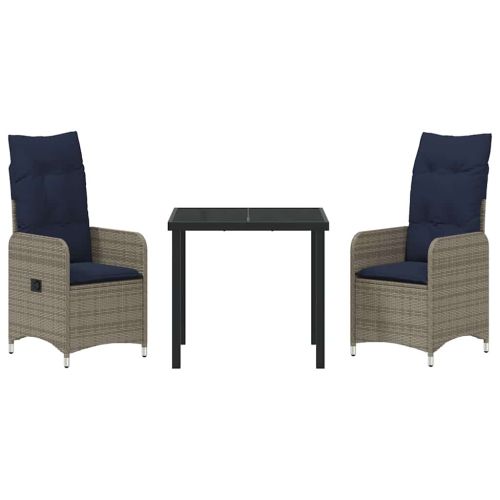 Комплект маса и столове с възглавница 3 pcs Сив ПЕ ратан