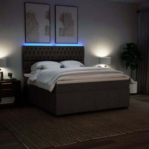 Боксспринг легло с матрак, тъмнокафяво, 180x200 см, плат