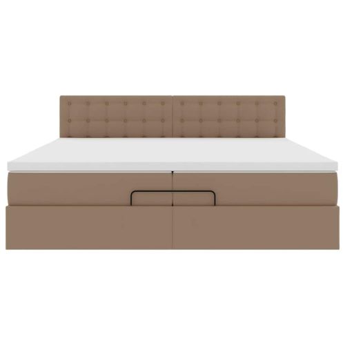 Османска легло с матраци&LED капучино 200x200см изкуствена кожа