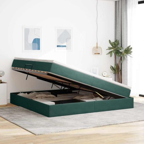 Легло с място за съхранение и матрак Тъмен зелен 200 x 200 cm