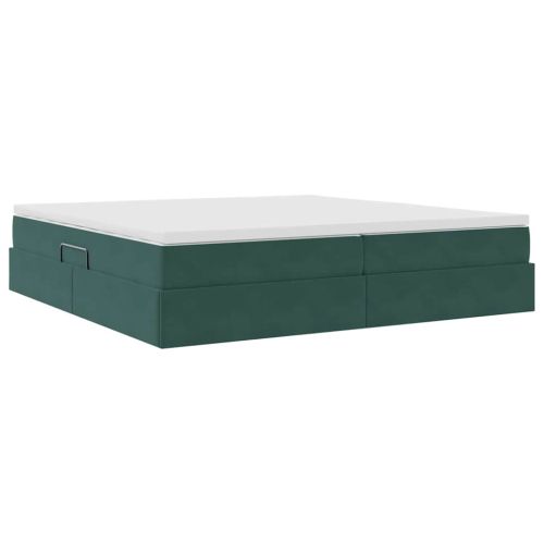 Легло с място за съхранение и матрак Тъмен зелен 200 x 200 cm
