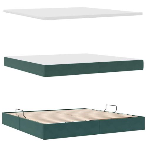 Легло с място за съхранение и LED Тъмен зелен 200 x 200 cm