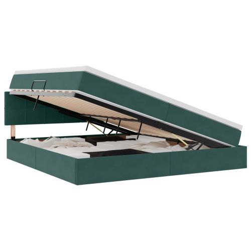 Легло с място за съхранение и LED Тъмен зелен 200 x 200 cm