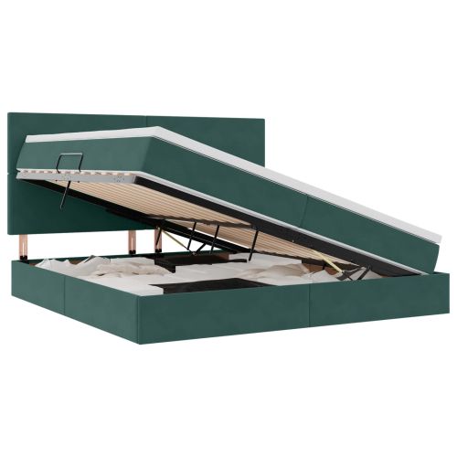 Легло с място за съхранение и матрак Тъмен зелен 200 x 200 cm