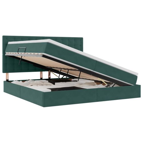 Легло с място за съхранение и LED Тъмен зелен 200 x 200 cm
