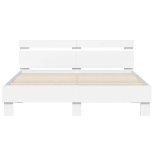 Рамка за легло с LED Бяло 152 x 203 cm Инженерно дърво