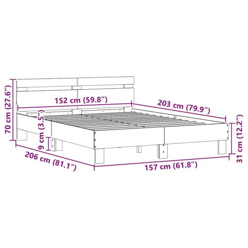 Рамка за легло с LED Бяло 152 x 203 cm Инженерно дърво