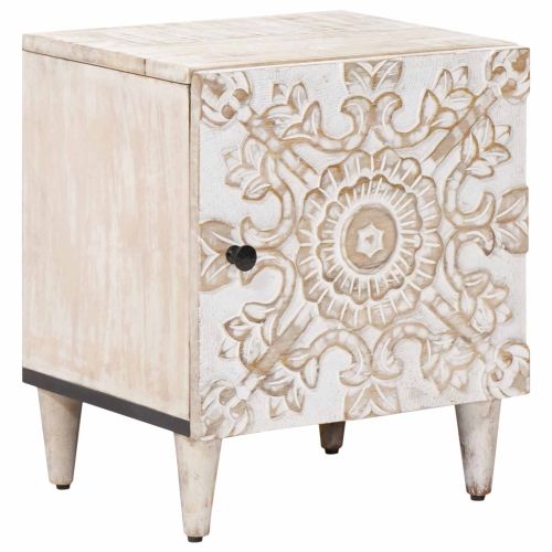 Нощен шкаф Бяло 40 x 33,5 x 46 см Солидно мангово дърво