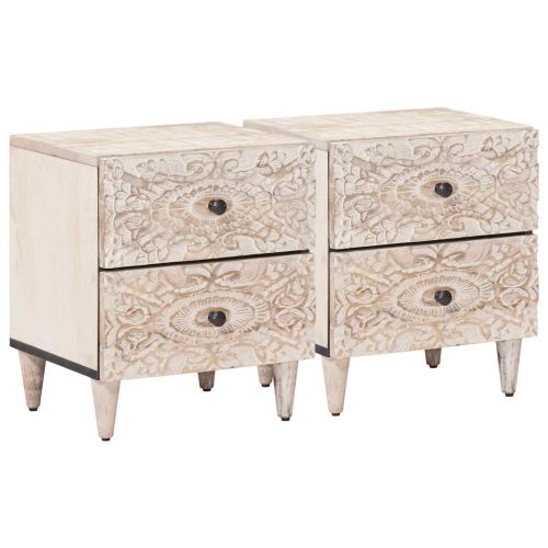 Нощен шкаф 2 pcs Бяло 40 x 33,5 x 46 см Солидно мангово дърво