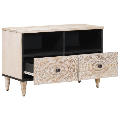 ТВ шкаф Бяло 70 x 33,5 x 46 см Солидно мангово дърво