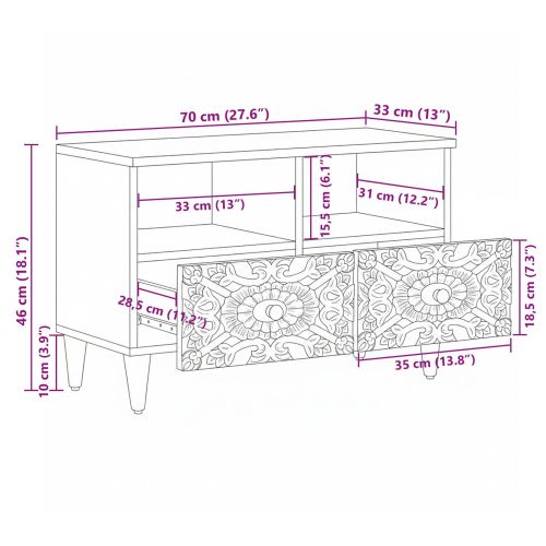 ТВ шкаф Бяло 70 x 33,5 x 46 см Солидно мангово дърво