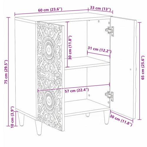 Шкаф за съхранение Бяло 60 x 33,5 x 75 см Солидно мангово дърво