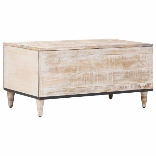 Масичка за кафе Бяло 80 x 50 x 40 cm Солидно мангово дърво