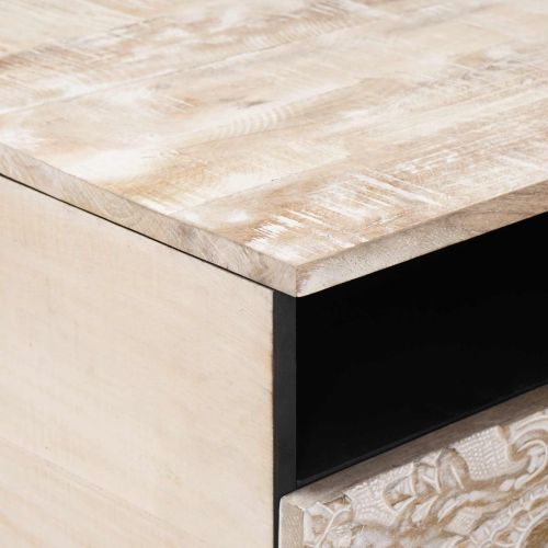 Масичка за кафе Бяло 80 x 54 x 40 см Солидно мангово дърво