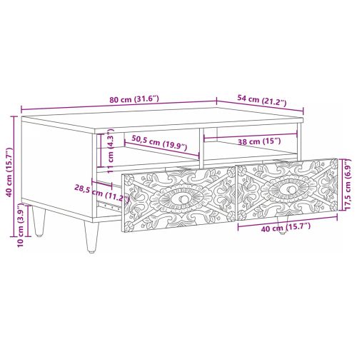 Масичка за кафе Бяло 80 x 54 x 40 см Солидно мангово дърво