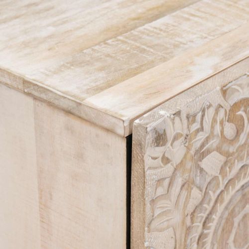 ТВ шкаф с врата Бяло 105 x 33,5 x 46 см Солидно мангово дърво