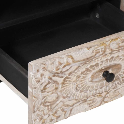 ТВ шкаф с врата Бяло 105 x 33,5 x 46 см Солидно мангово дърво