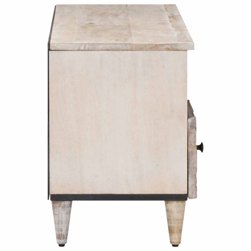 ТВ шкаф с рафт Бяло 100 x 33,5 x 46 см Солидно мангово дърво