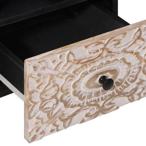 ТВ шкаф с рафт Бяло 100 x 33,5 x 46 см Солидно мангово дърво