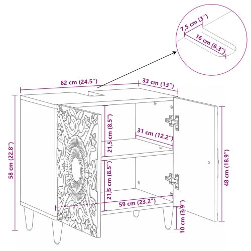 Шкаф за мивка в баня Бяло 62 x 33 x 58 см Солидно мангово дърво