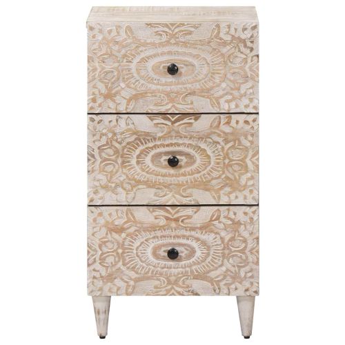 Служебен шкаф Бяло 40 x 33,5 x 75 см Солидно мангово дърво