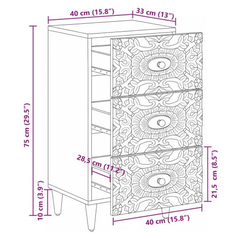 Служебен шкаф Бяло 40 x 33,5 x 75 см Солидно мангово дърво