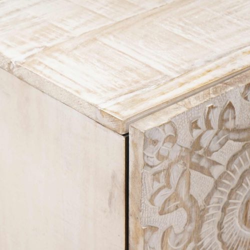 Служебен шкаф Бяло 40 x 33,5 x 75 см Солидно мангово дърво