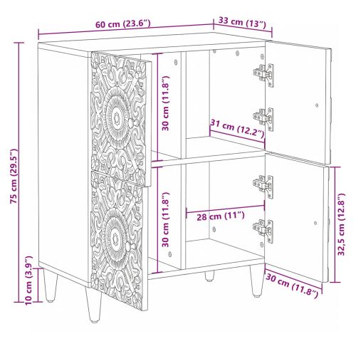 Служебен шкаф Бяло 60 x 33,5 x 75 см Солидно мангово дърво