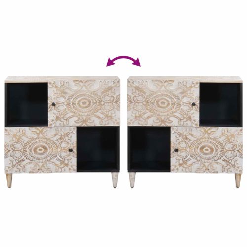 Служебен шкаф Бяло 80 x 33,5 x 75 см Солидно мангово дърво