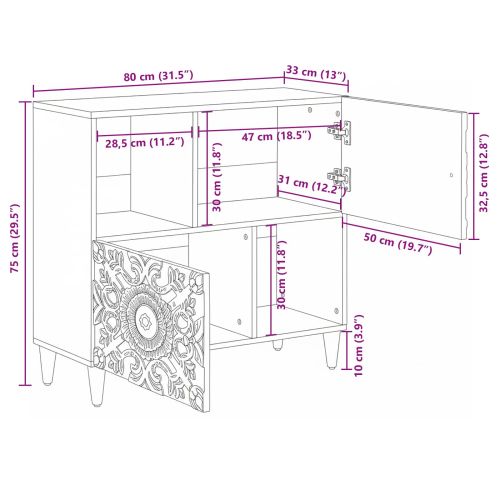 Служебен шкаф Бяло 80 x 33,5 x 75 см Солидно мангово дърво