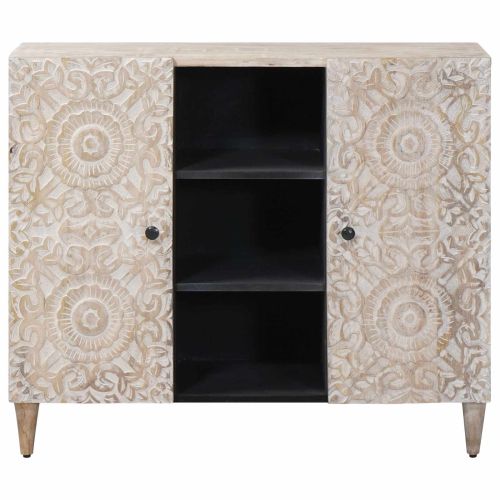 Служебен шкаф Бяло 90 x 33,5 x 75 см Солидно мангово дърво