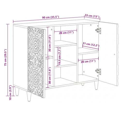 Служебен шкаф Бяло 90 x 33,5 x 75 см Солидно мангово дърво