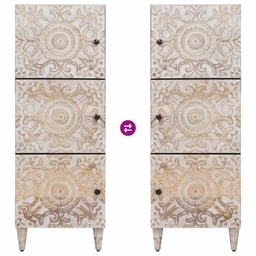 Висок шкаф с рафт Бяло 40 x 33,5 x 110 см Солидно мангово дърво