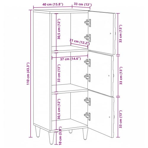 Висок шкаф с рафт Бяло 40 x 33,5 x 110 см Солидно мангово дърво