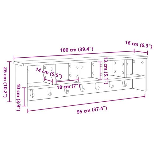 Стенен закачалка за палта с рафт Черен дъб 100 x 16 x 26 см