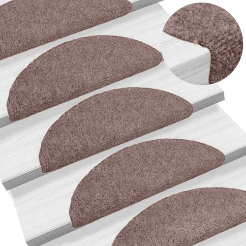 Постелки за стълби, самозалепващи се, 5 бр., 56x17x3 см, светлокафяви, полукръгли