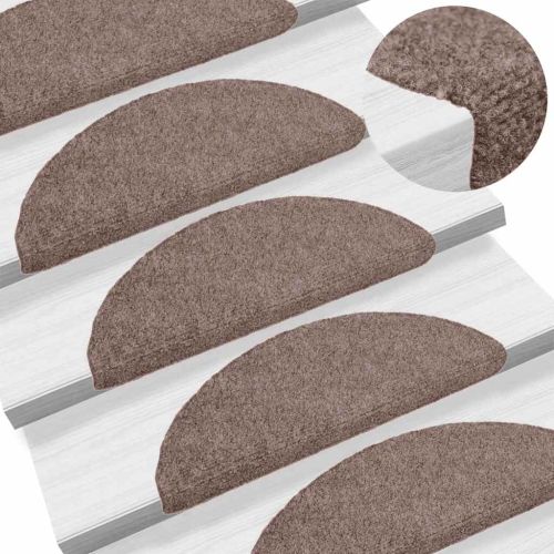 Постелки за стълби, самозалепващи се, 10 бр., 56x17x3 см, светлокафяви, полукръгли