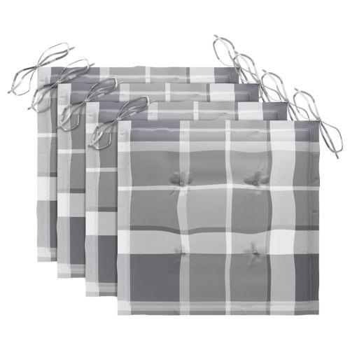 Градински столове с възглавници сиво каре 4 бр тик масив