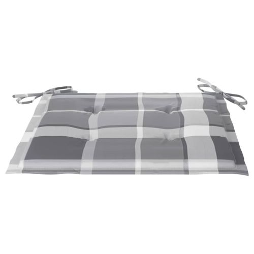 Градински столове с възглавници сиво каре 4 бр тик масив