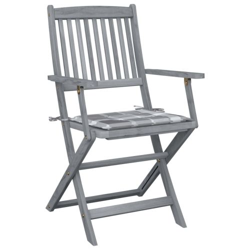 Сгъваеми градински столове, 4 бр, възглавници, акация масив