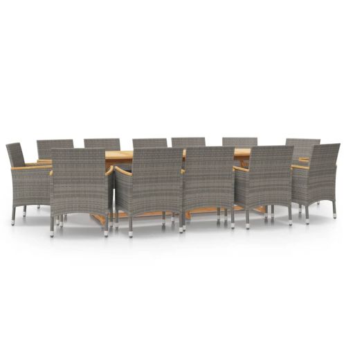 Градински трапезен комплект от 13 части с възглавници сив