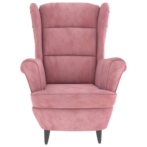 Фотьойл Wingback с табуретка, розова, кадифе