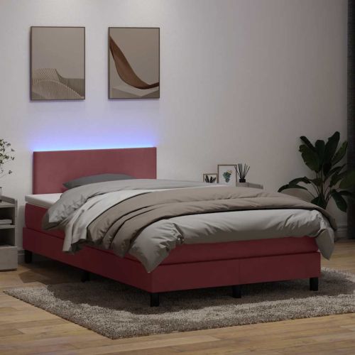 Боксспринг легло с матрак и LED, розово, 120x220 см, кадифе