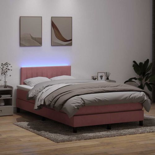 Боксспринг легло с матрак и LED, розово, 120x220 см, кадифе