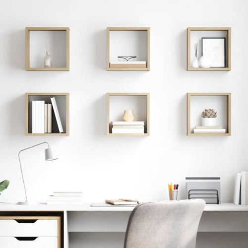 Стенни кубични рафтове, 6 бр, дъб сонома, 26x15x26 см