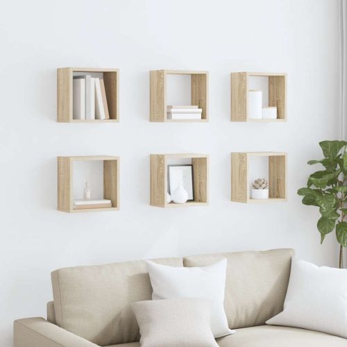 Стенни кубични рафтове, 6 бр, дъб сонома, 26x15x26 см