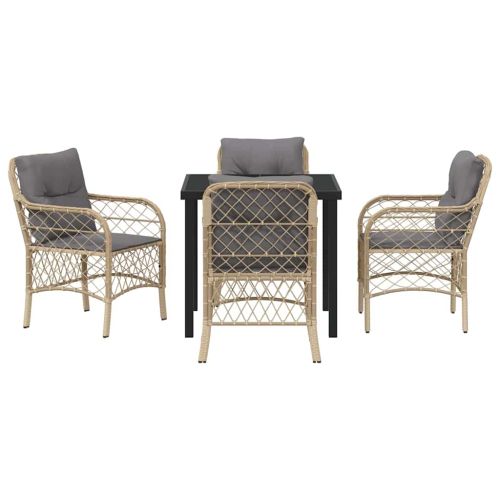 Комплект за хранене в градината 5 pcs Бежово полиратан